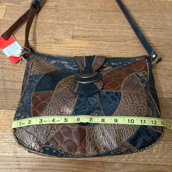 Vtg 80s Mixed Faux Reptile Hobo Shoulder Bag Copper Blue Patchwork Boho NWT - Picture 6 of 7